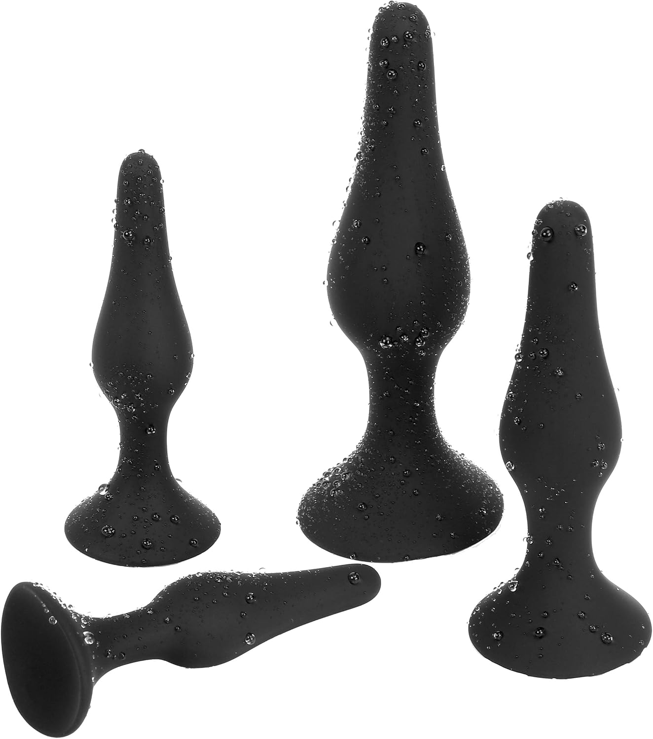 Belmalia 4X Anal-Plug with Strong Suction Cup, Erotic Desire for Him and Her with Smooth Silicone Dildo Set S + M + L + XL, Butt-Plug Black