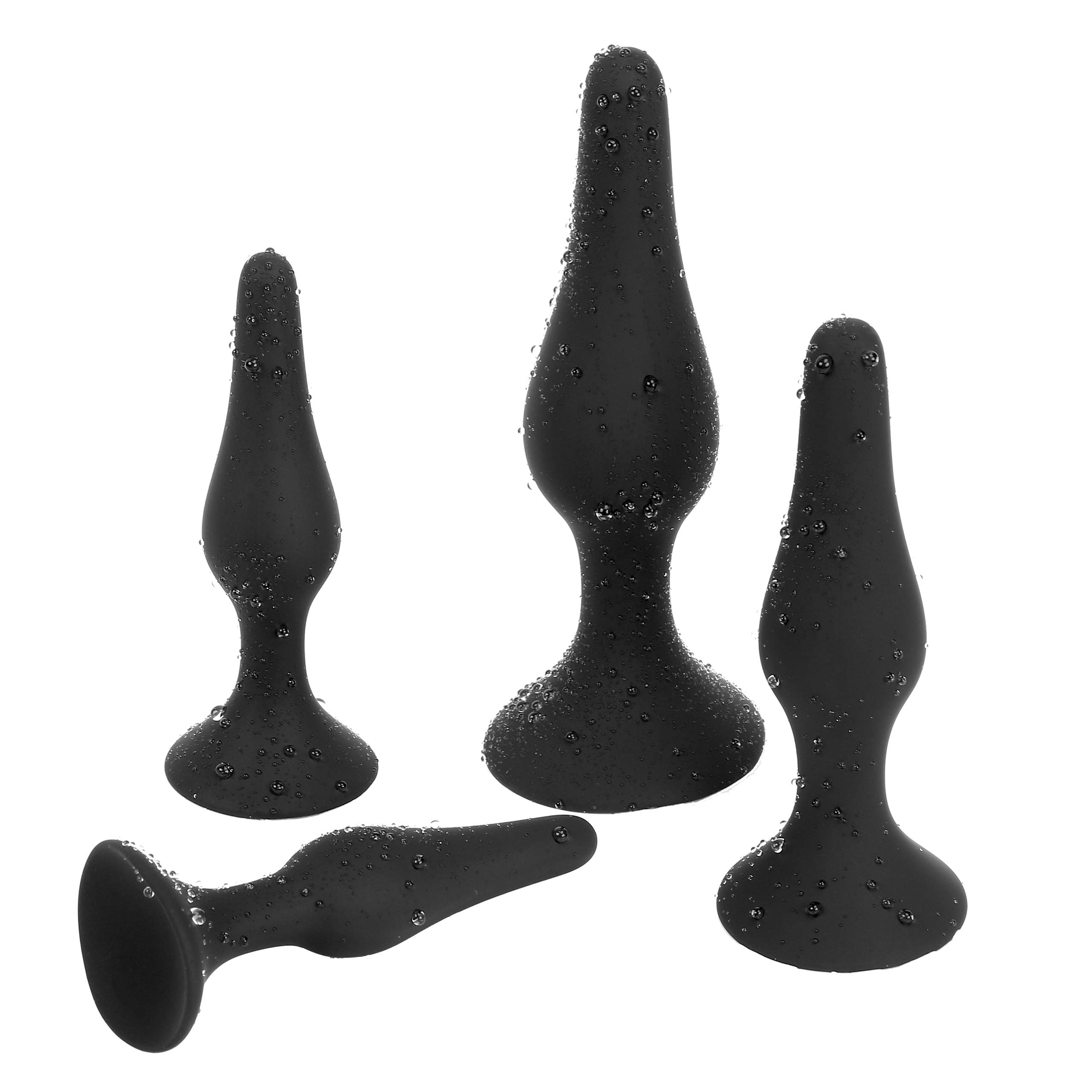 Belmalia 4X Anal-Plug with Strong Suction Cup, Erotic Desire for Him and Her with Smooth Silicone Dildo Set S + M + L + XL, Butt-Plug Black