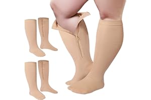 Hillban 2 Pair Wide Plus Size Calf Compression Socks with Zipper for Overweight Women Men 15 to 25 MmHg