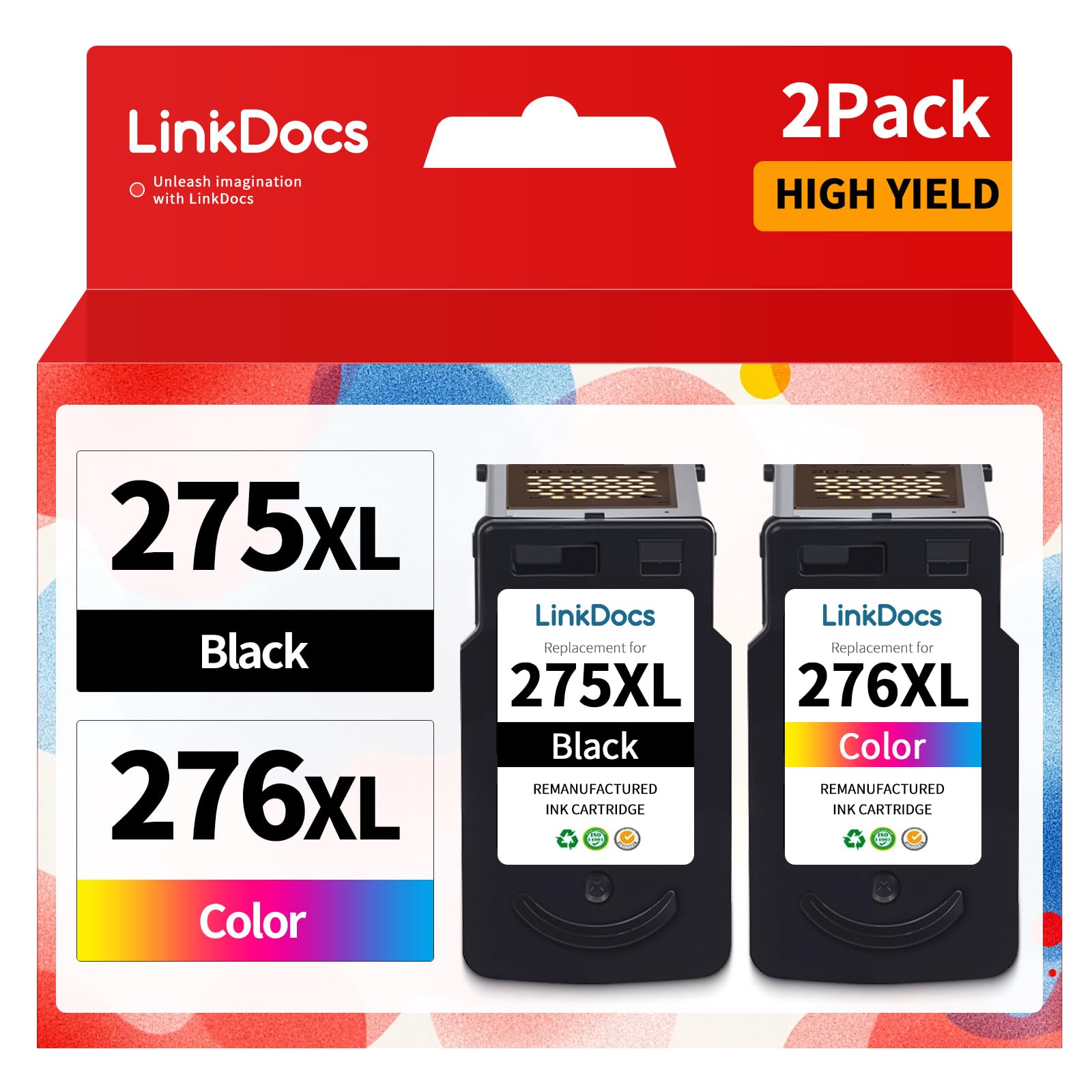 Photo 1 of LinkDocs 275XL 276XL Ink Cartridge Combo Pack Remanufactured Replacement for Canon PG-275 CL-276 275XL 276XL used with PIXMA TS3520 TS3522 TS3500 TR4720 TR4722 TR4700 TS3700 Printers(1 Black, 1 Color)