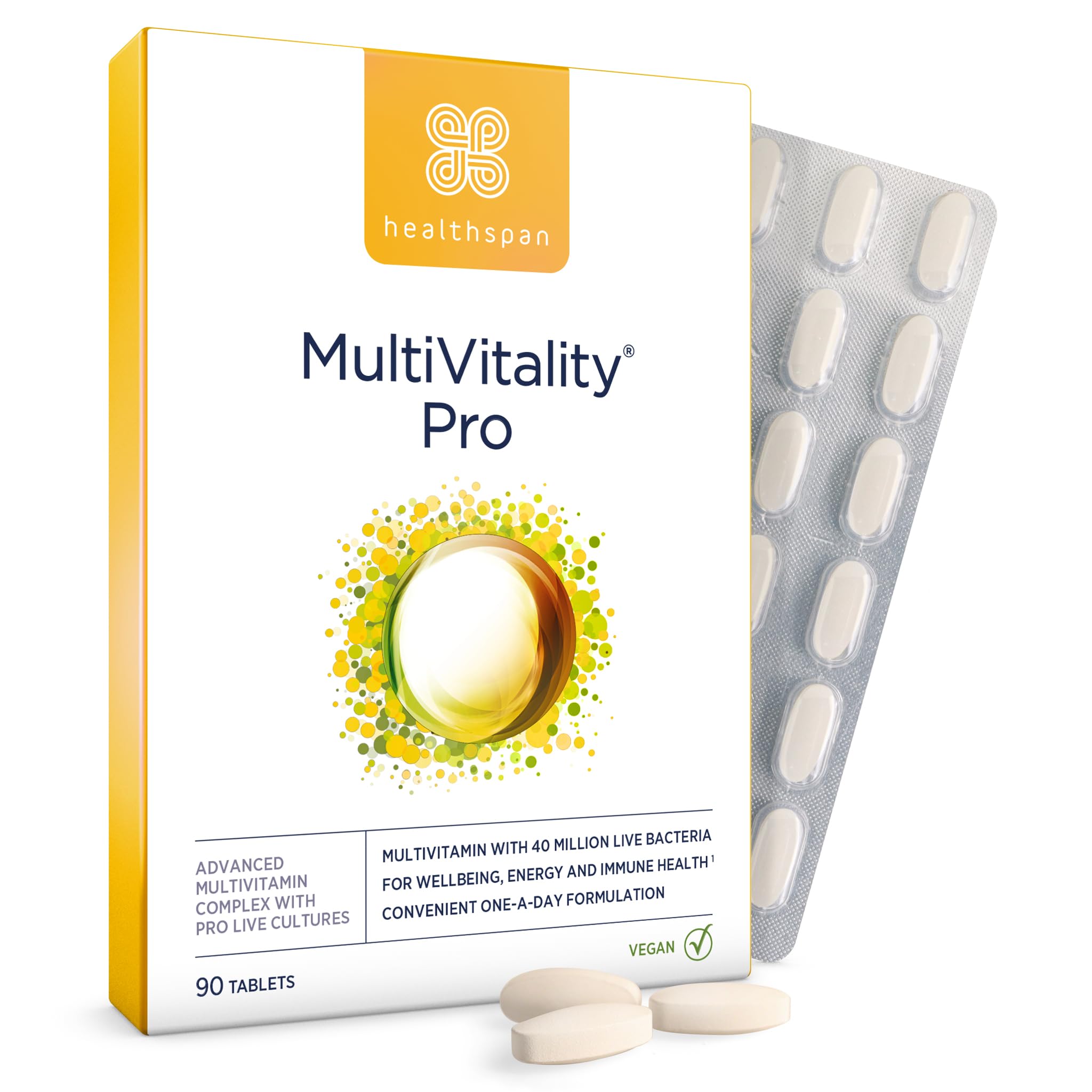 Healthspan Multivitamin with Live Cultures (90 Tablets) | Supports Immune Health | Maintain Energy Levels | Multivitamin & Live Bacteria Cultures | Added Vitamins C & D3 | Vegan