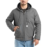 HISEA Men's Winter Work Jackets, Water Resistant Hooded Duck Canvas Coat, Loose Fit Insulated Utility Jacket with Pockets