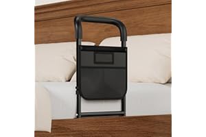 HOMEAL Bed Rails for Elderly Adults Safety - Adjustable Bedside Assist Rails for Seniors, Adult Bed Cane with Non-Slip Handle, Motion Light & Fixing Strap, Fit Standard & Adjustable Bed (Black)