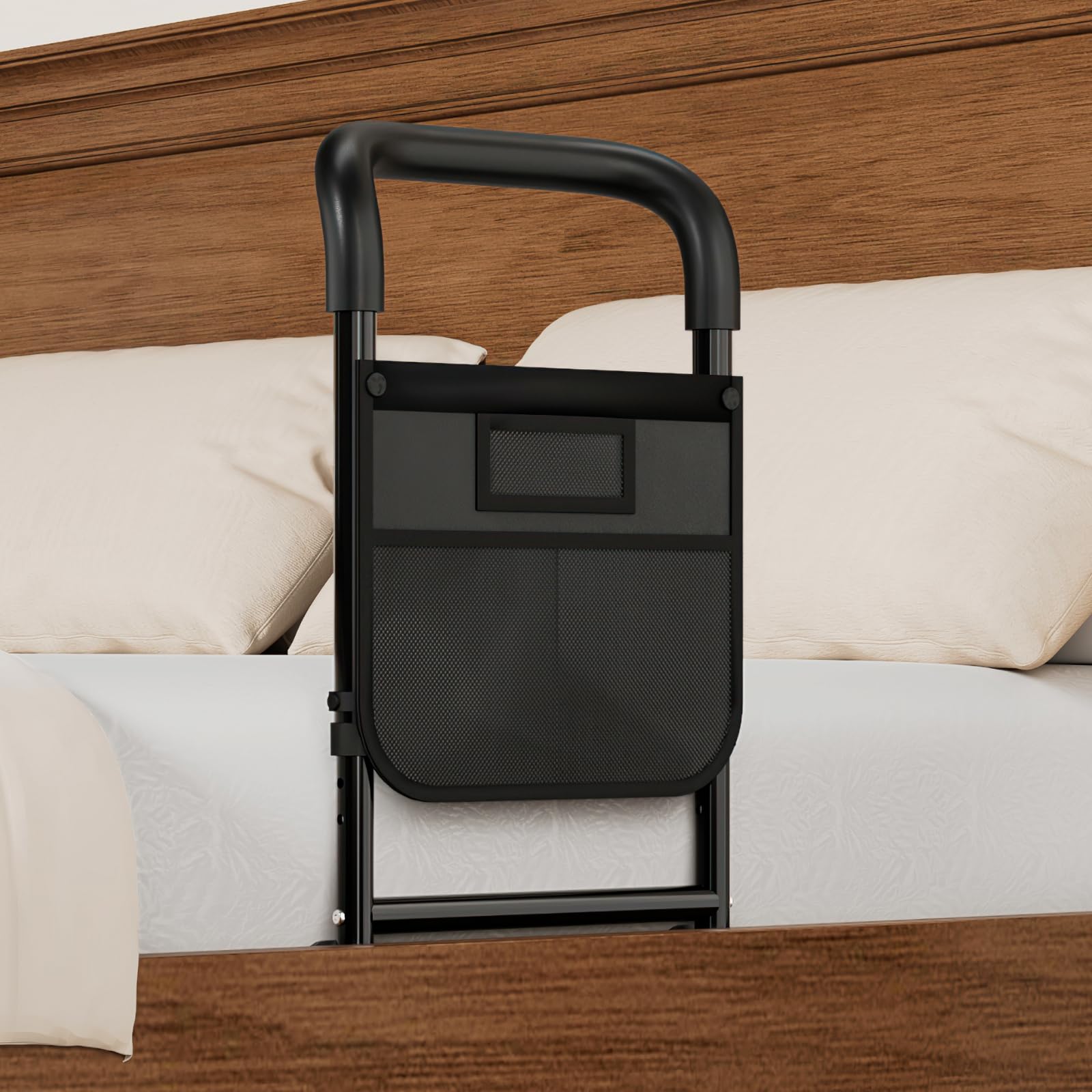 Photo 1 of HOMEAL Bed Rails for Elderly Adults Safety - Adjustable Bed Assist Rails for Seniors, Adult Bed Guard Rail with Non-Slip Ergonomic Handle,Storage Pocket & Fixing Strap, 350 Tested (Black, Short)