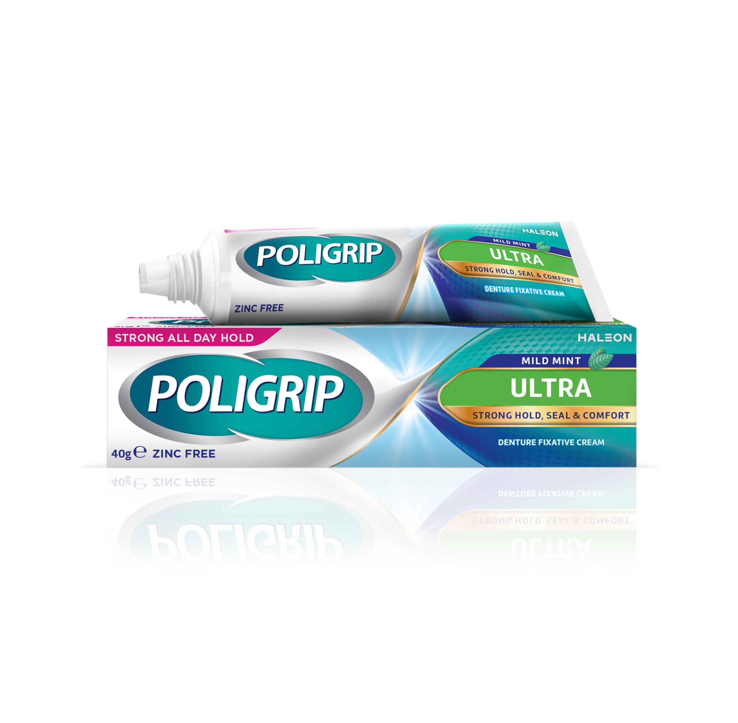 Poligrip Denture Adhesives Cream Ultra, Provides Strong all-day Hold for Dentures, 40g