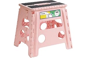 Uinicor 13" Folding Step Stool for Adults and Kids Holds Up to 300 lbs,Non-Slip Folding Stools with Handle, Compact Plastic Foldable Step Stool for Bathroom,Bedroom, Kitchen,Sakura Pink 1pc