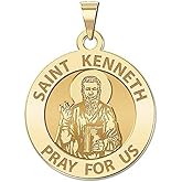 PicturesOnGold.com Saint Kenneth Religious Medal - Sterling Silver and 10K or 14k Gold - Round Pendants Protection Jewelry Christian Gifts for Men & Women