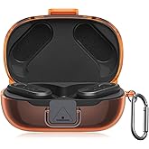 POZCIS [with Safety Lock] for JBL Endurance Peak 3 Case Cover, Clear Soft TPU Protective Earbuds Case with Carabiner Accessories Set(Clear Orange)
