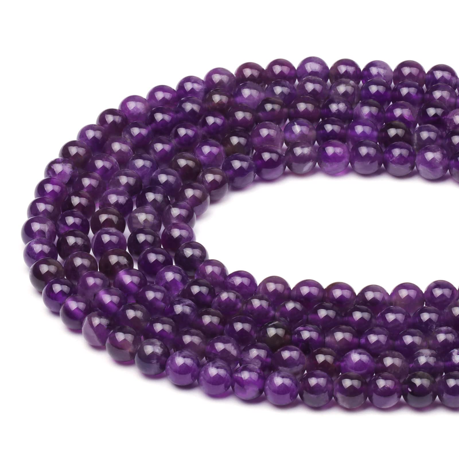 6mm Round Amethyst Deep PurpleGemstone Beads, 60-65pcs Loose Smooth Healing Power Stone Beads for Bracelet Necklace Jewellery Making and DIY Crafts, 1 Strand 15.5"