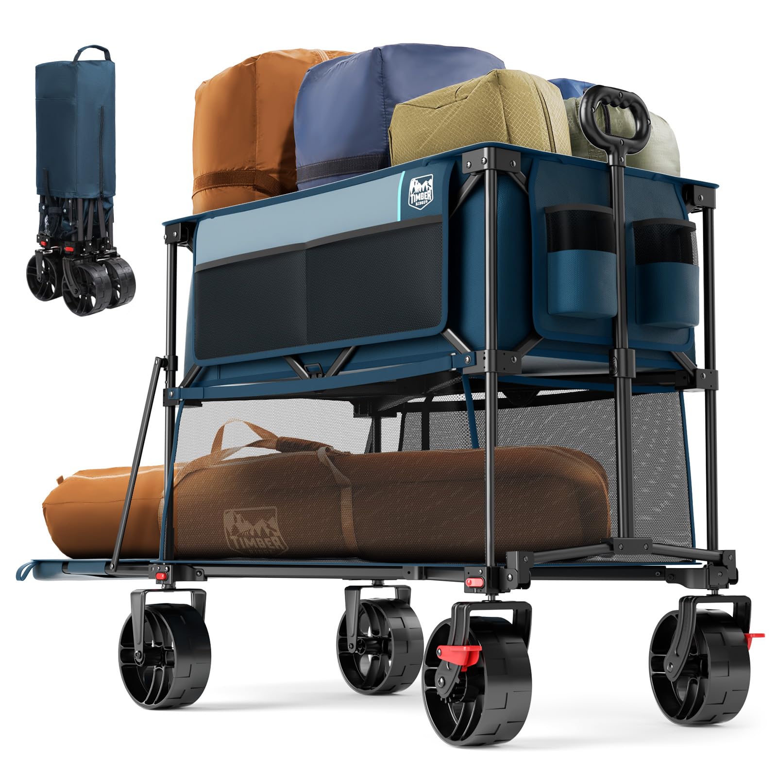 Photo 1 of TIMBER RIDGE 400L Large Capacity Folding Double Decker Wagon with Brakes, 54" Extra Long Extender Wagon Cart, 450lbs Heavy Duty Collapsible Wagon, All-Terrain Big Wheels for Camping, Sports, Shopping