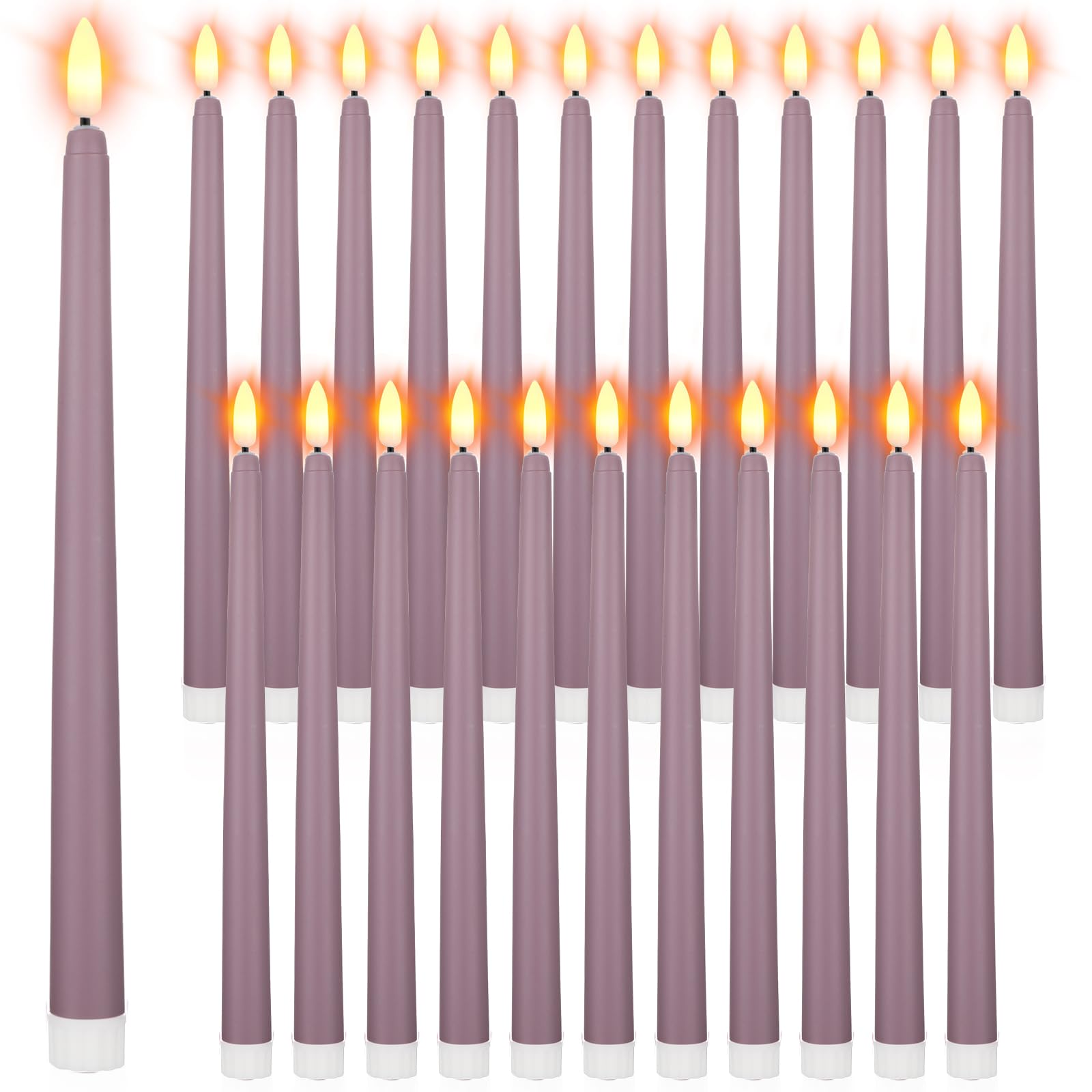 Photo 1 of Macarrie 24 Packs Flameless Taper Candles Battery Operated Fake 11 Inch Long Candle Light LED Flameless Candlesticks Flickering Tapered for Wedding, Halloween, Christmas(Light Purple)