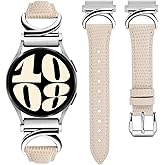 Minyee Leather Band Compatible with Samsung Galaxy Watch 7/6/5/4/FE/Active 2 40mm 44mm/Watch 6 Classic 43mm 47mm/Watch 5 Pro 45mm Bands, 20mm Slim Dressy Leather Strap with C-Shape Metal Buckle Women