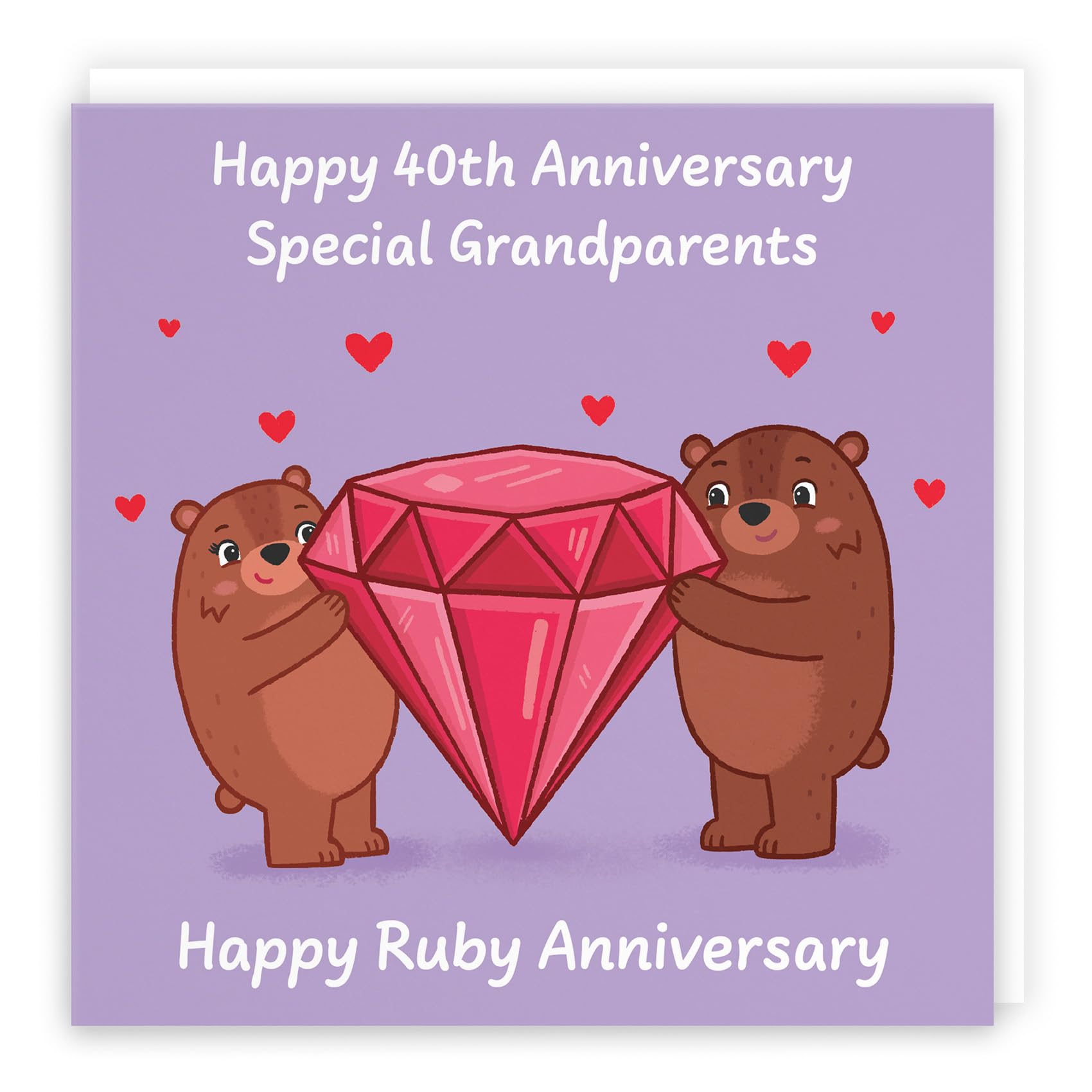 Hunts England - Grandparents 40th Anniversary Card - Ruby Anniversary - 40 Years - Cute Fun Bears Card - Love Story Collection