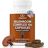 Up&Down Supplements Mushroom Complex 10X | Brain Focus Immune Support Energy & Clarity | Lions Mane Cordyceps Reishi Chaga Turkey Tail Blend | Made in USA | Vegan, Non-GMO, Gluten Free | 60 Capsules