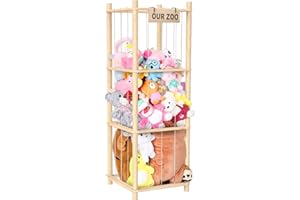Woodure Stuffed Animal Toy Storage Organizer, Wooden Stuffed Animal Zoo Holder Soft Toy Organizer for Nursery Play Room Bedroom Kid Room