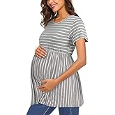 PrettyLife Womens Flattering Maternity Tops Comfy Short Sleeve Pleated Pregnancy Shirt