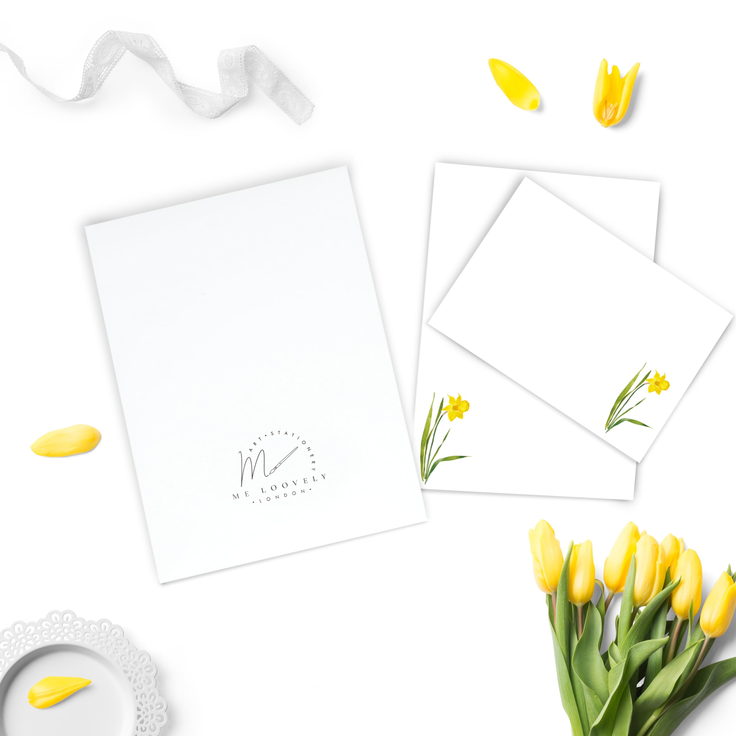 Me Loovely Yellow Daffodil Letter Writing Paper and Envelopes Sets A5 Size Letters Papers Stationery Supplies | (Multipack of 10 with Gift Envelope)