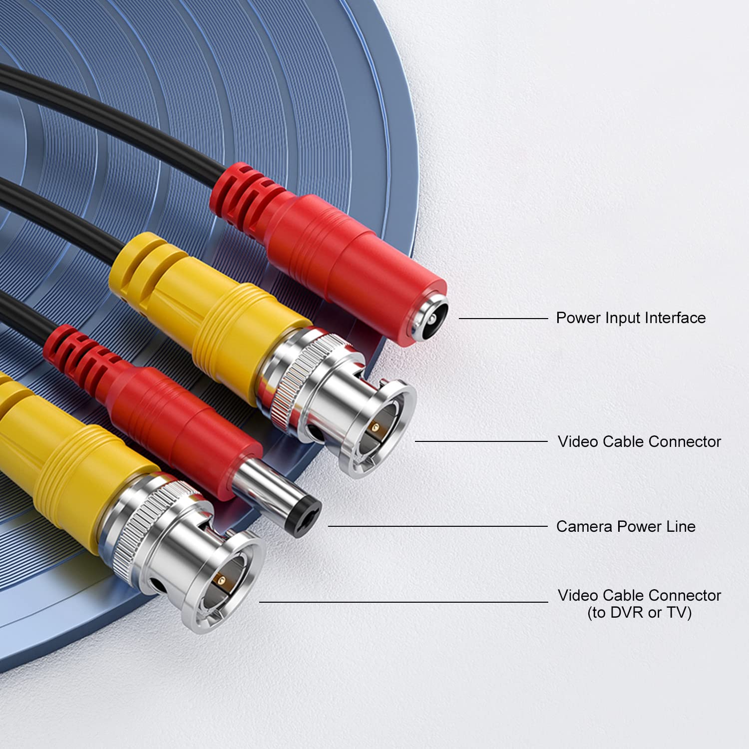 WILDHD 200ft Bnc Cable All-in-One Siamese Video and Power Security Camera Cable, Extension Wire Cord with 2 Female Connectors for All Max 5MP HD CCTV DVR Surveillance System (200ft Cable, Black)