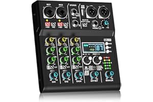 Yamnweo XR-4 professional wireless DJ audio mixer -4-channel Bluetooth controller sound mixer, USB audio interface, with DSP 99 preset effects, used for music production and karaoke (xr-4 black)