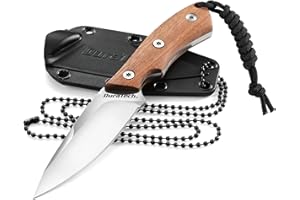 DURATECH Compact Fixed Blade Knife, 6-inch Neck Knife, 3-inch Blade, Full Tang, Wood Handle with Molded Sheath, Necklace and 