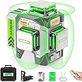 Laser Level, Huepar Pro 360 Self Leveling 3x360° High Brightness Cross Line Laser for Construction and Picture Hanging, 12 Green Laser Level Tool with 8000 mAh Rechargeable Battery & Remote Control