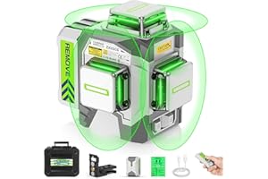 Laser Level 360 Self Leveling, Huepar Pro 3x360°High Accuracy Green Cross Line Laser for Construction and Picture Hanging, 12 Lines Level Laser Tool with 8000mAh Rechargeable Battery & Remote Control