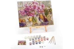 Ledgebay DIY Paint by Numbers Kit for Adults Framed Canvas: Advanced Number Painting Kit - Kits Include Acrylic Paints, (4) Brushes & Tabletop Easel (Cosmos from The Garden, 12" x 16" Framed)