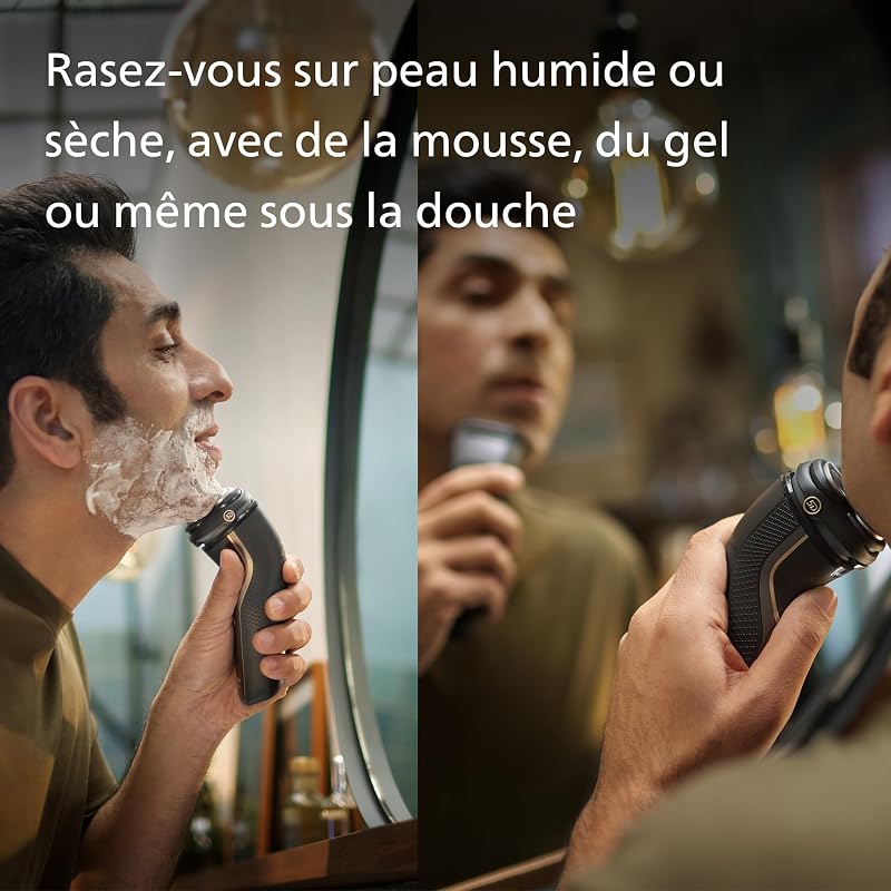 Electric Shaver Series 3000 - Rasoir électrique Wet & Dry pour hommes avec technologie SkinProtect, Tondeuse rétractable, Socle de recharge, Housse de voyage, Noir, modèle S3342/13