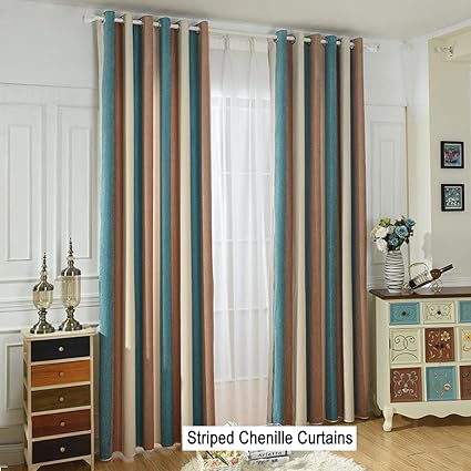 Amazon Com Striped Curtains Chenille Colorful Drapes Koting 1
