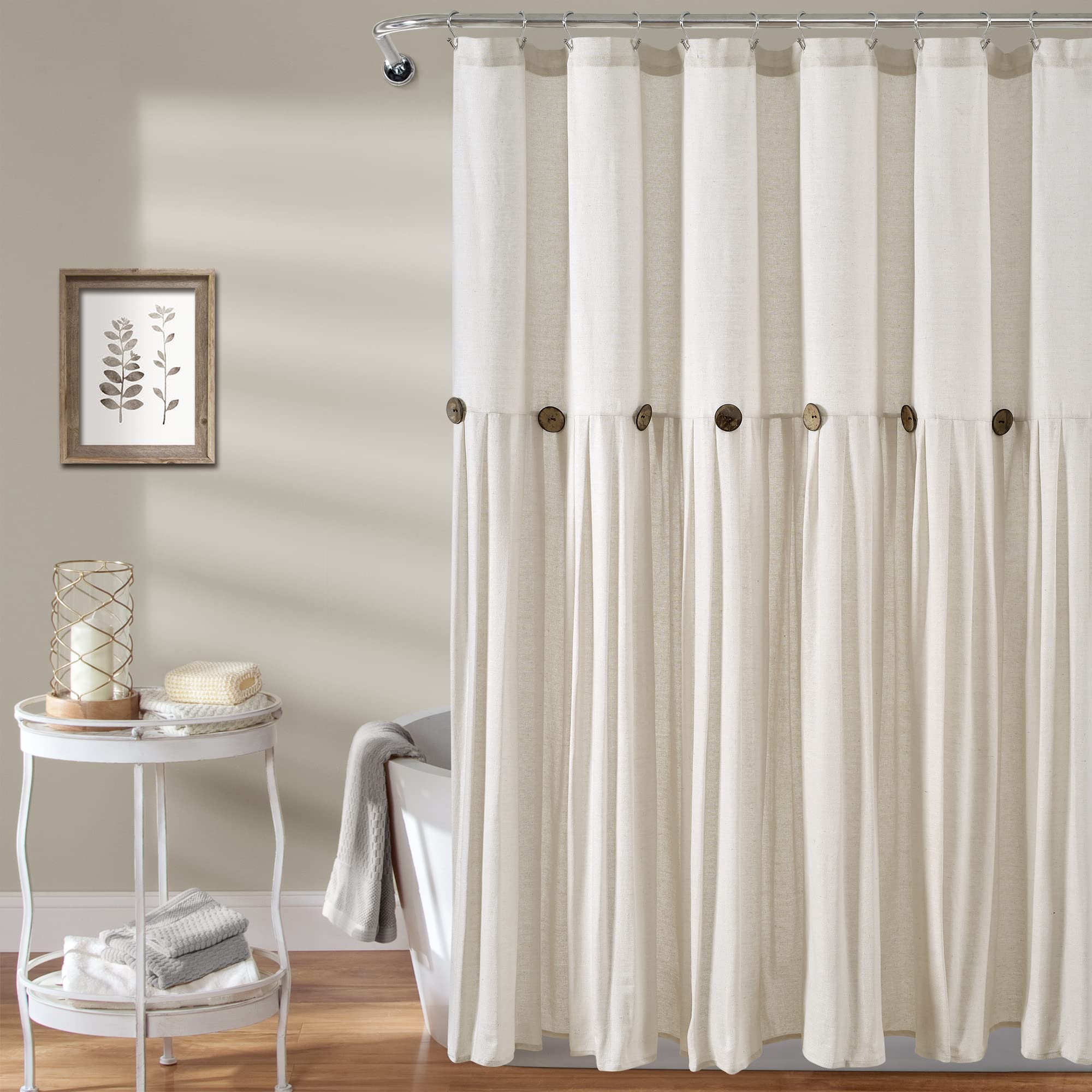 Lush Decor Linen Button Shower Curtain, Off White, 72" x 72"