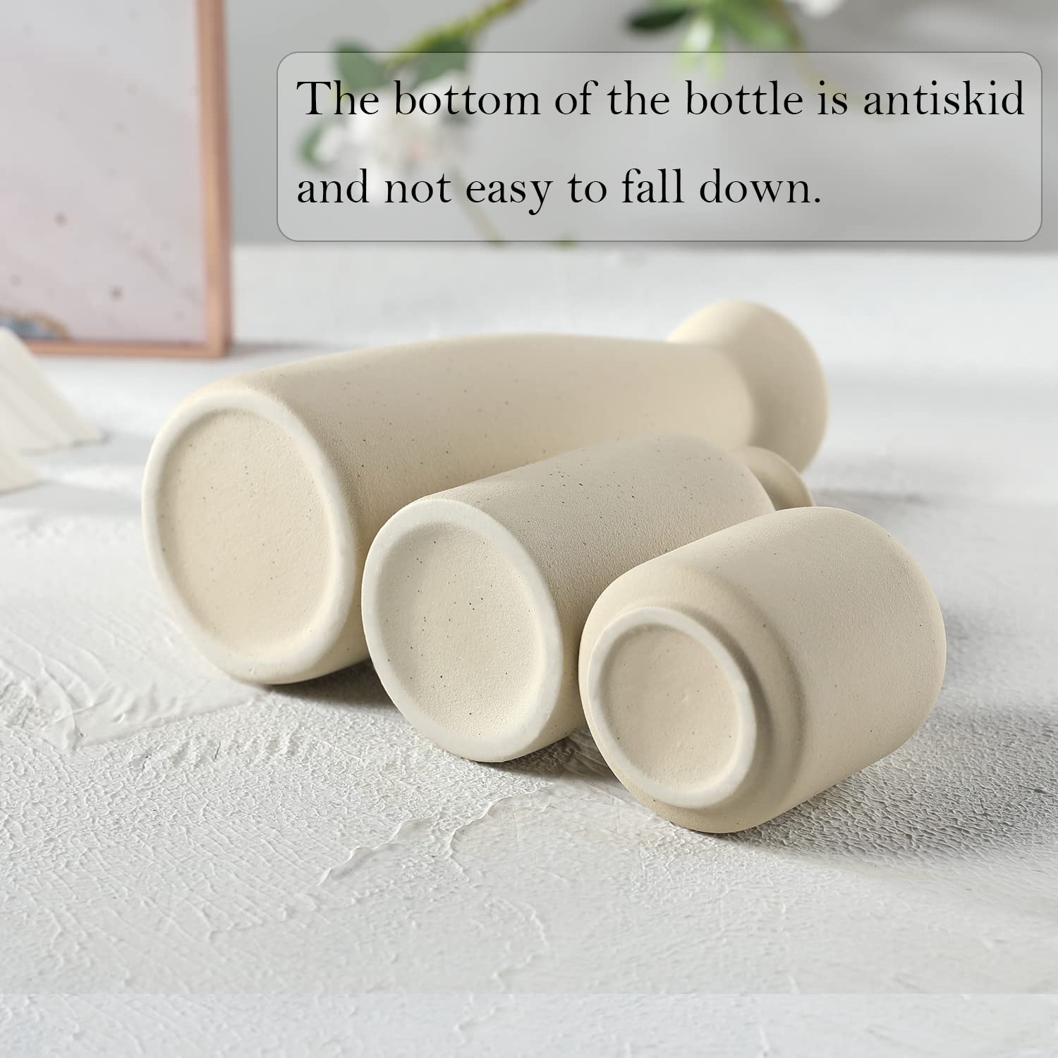 CEMABT Beige Ceramic vase Set-3 Small Flower vases for Decor,Modern Boho Farmhouse Home Decor,Decorative vase for Pampas Grass&Dried Flowers,idea Shelf,Table,Bookshelf ，Entryway- Distressed - Image 2