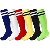 Unittype 6 Pairs Kids Toddler Soccer Socks Youth Stripes Football Socks Christmas Gift for Boys Girls 4-14 Years Old