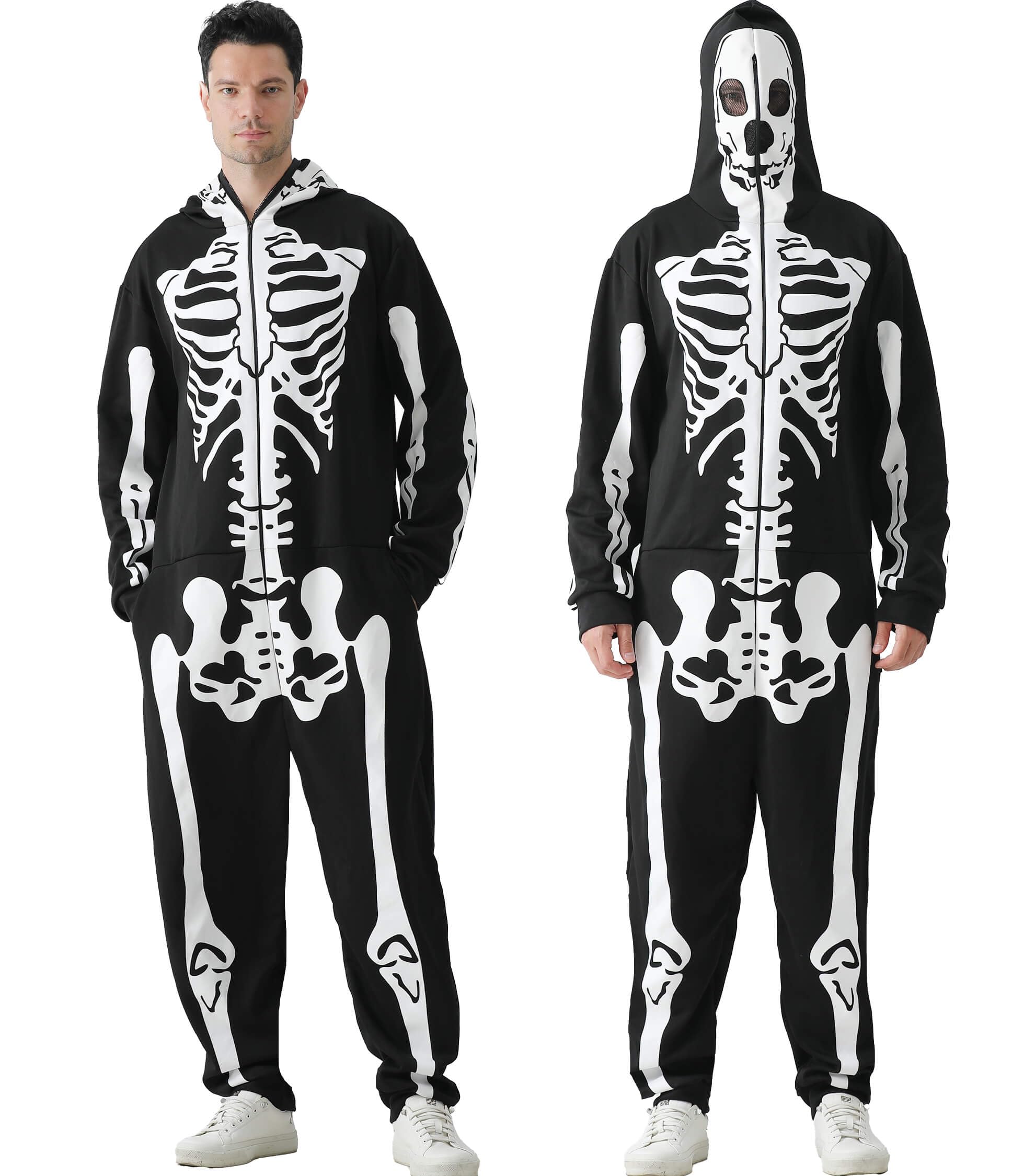 Photo 1 of Halloween Skeleton Costume for Adult, Deluxe Comfy Adult Unisex Skeleton Jumpsuit with Hood? (Large)