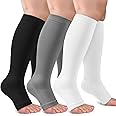 3 Pack Copper Compression Socks for Women & Men, 20-30mmHg Open Toe Knee High Stockings for Circulation Support