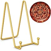 TR-LIFE Plate Stands for Display - 6 Inch Plate Holder Display Stand + Metal Frame Holder Stand for Picture, Decorative Plate, Photo Easel, Tabletop Art (Gold 2 Pack)