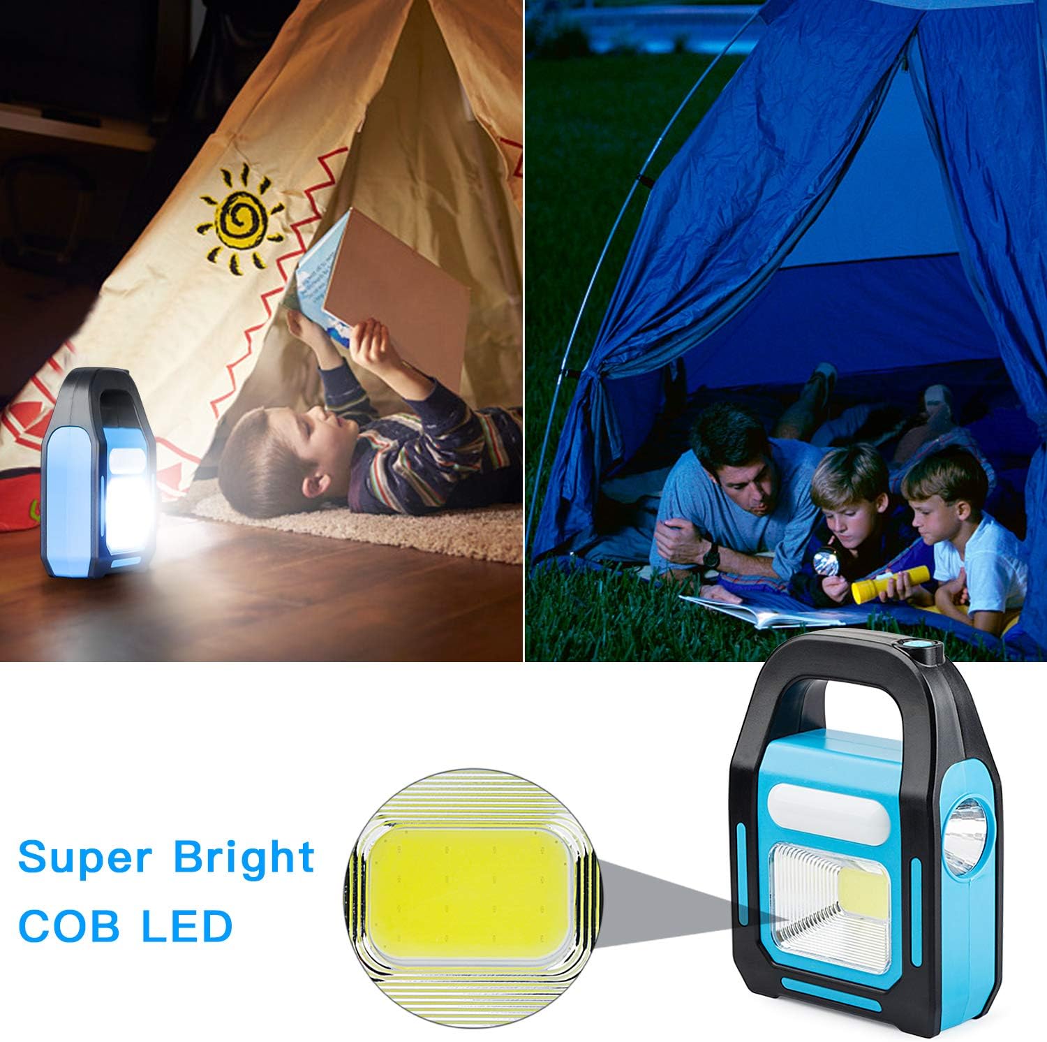 1 Pack 3 IN 1 Solar USB Rechargeable Brightest COB LED Camping Lantern, Charging for Device, Waterproof Emergency Flashlight LED Light - - 
