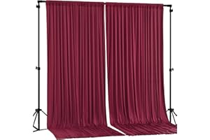 WISH CARE Burgundy Backdrop Curtain 2 Panels-Wrinkle-Free Champagne Curtains Polyester Photography Drapes for Baby Shower Birthday Party Photo Background Backdrop Stand- 8 X10FT (Burgundy)