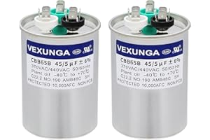 VEXUNGA 2PCS 45+5uF 45/5MFD 370V or 440V Dual Run Start Round UL Listed AC Capacitor 45 5 uF MFD 370 440 Volt VAC CBB65 Air Conditioner Capacitors for Fan Motor or Heat Pump or Condenser Straight Cool