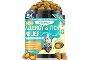 Woyamay Cat Allergy Relief for Cats, 500 Crunchy & Creamy Anti-Itch and Immunity Chews for Itchy Skin, Paws, Eyes, Ears| Stop Licking & Scratching, Supports Seasonal Itching, Chicken Flavor