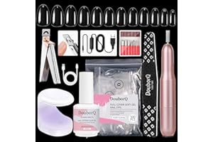 Major Dijit Gel Nail Kit - Beginner Set With Drill, 0.5oz 4-in-1 Glue, 500PCS Short Almond Tips, Clipper, UV Lamp for Extension & Art (Short Almond)