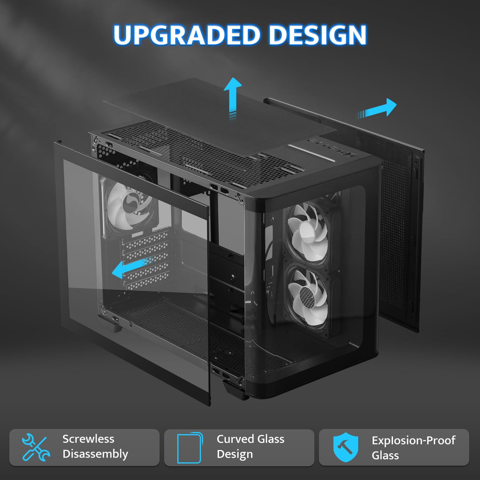 darkFlash Micro-ATX Gaming PC Case, MATX PC Case with 3 x 120mm ARGB Fans, Panoramic View Dual Tempered Curve Glass Computer Case, USB 3.0 Port, Supports Dual 360mm AIO, Black(DPW90M)