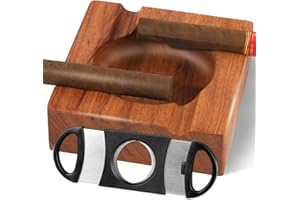 BESUPERT Premium Wooden Cigar Ashtray with Cigar Cutter, Large Cigarette Ash Tray Set with 4 Slot Holder, Accessories Outdoor Indoor Home Bar Use, Ideal Christmas Father's Day Gift for Men