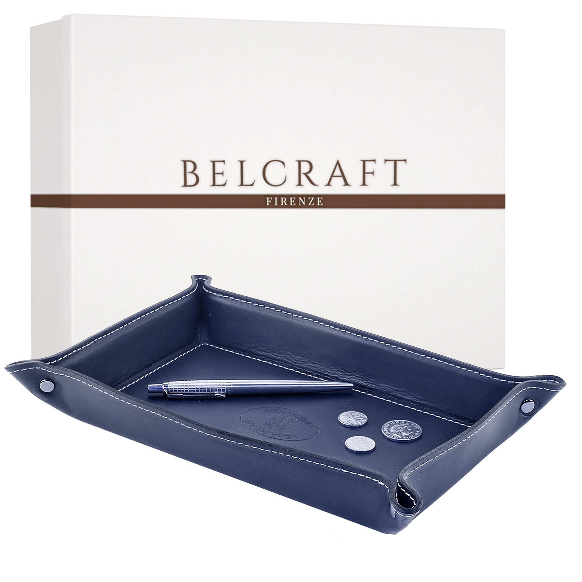 Belcraft Orvieto Leather Tray Handmade in Classic Italian Style Tidy Tray Gift Box Included (28 x 19 cm) Ocean Blue