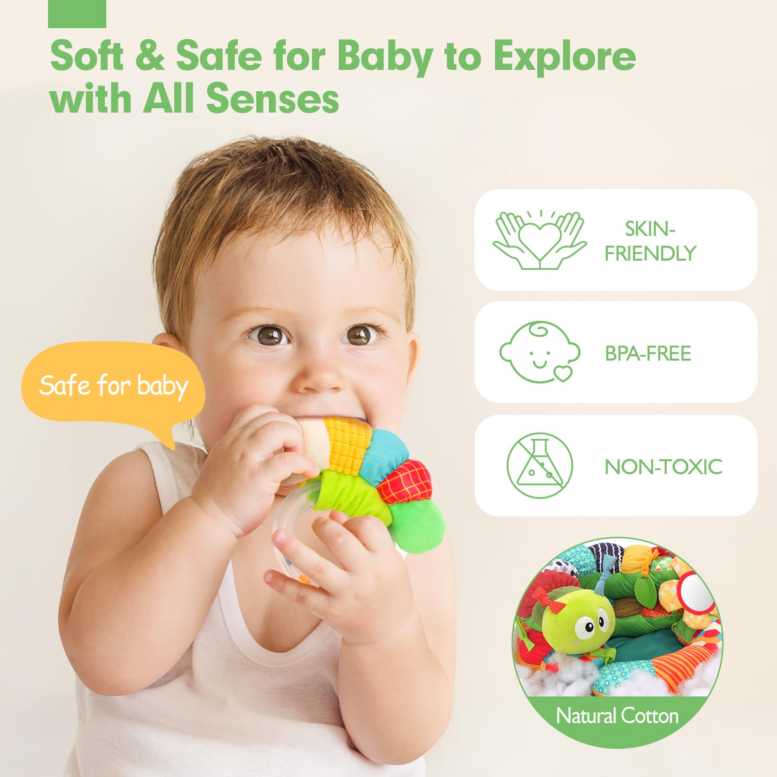 hahaland Upgraded Tummy Time Toys - 4 in 1 Tummy Time Pillow & Baby Sitting Support for Newborn Infant Baby 0-3 Months Early Development Detachable Teether Rattle Sensory Play for 0 3 6 9 12 Months