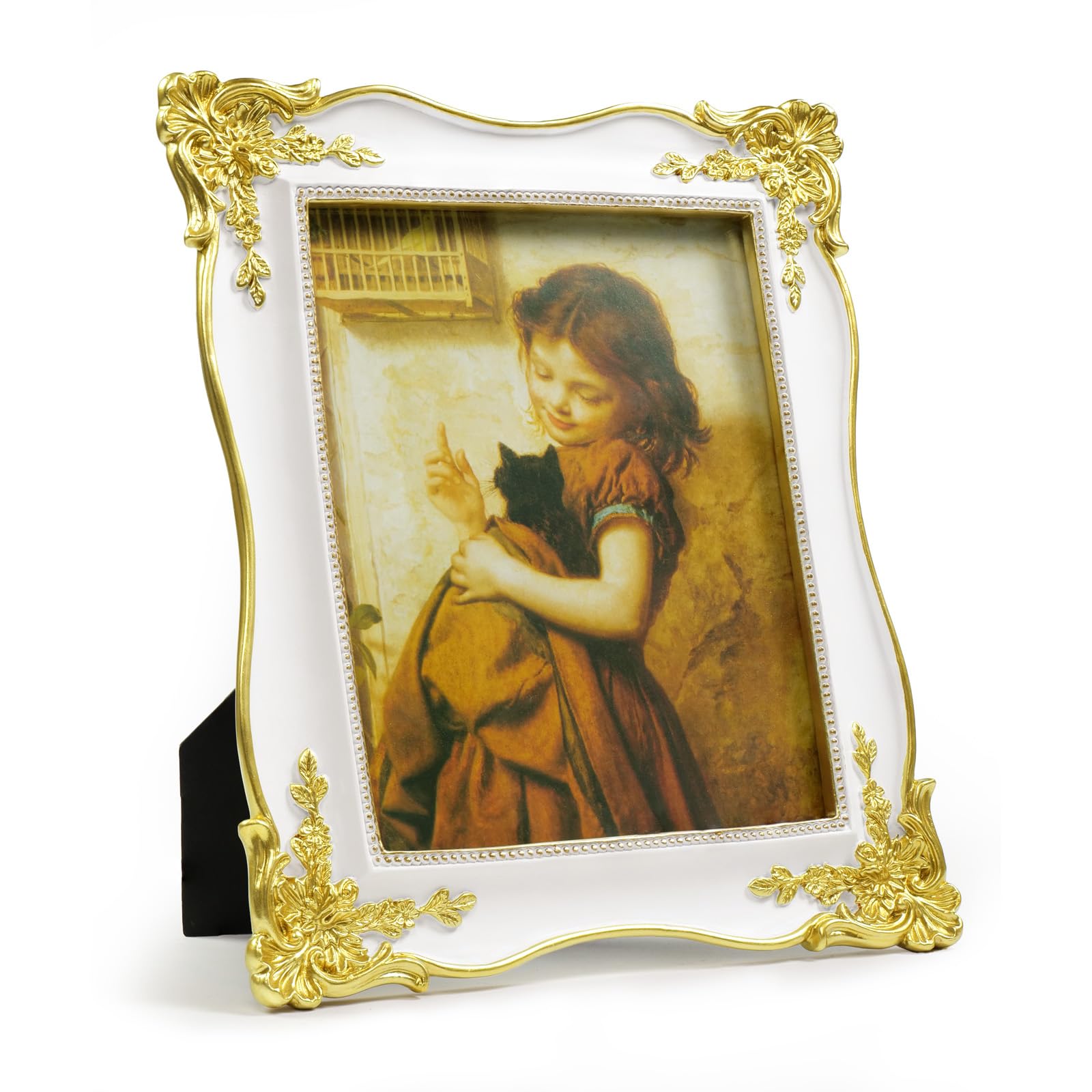 Cuspin 8x10 Vintage Picture Frame, White and Gold Decorative Photo Frame with Glass Front, Ornate Antique 8 by 10 Resin Frames for Tabletop Display or Wall Hanging, Elegant Home Decor Image