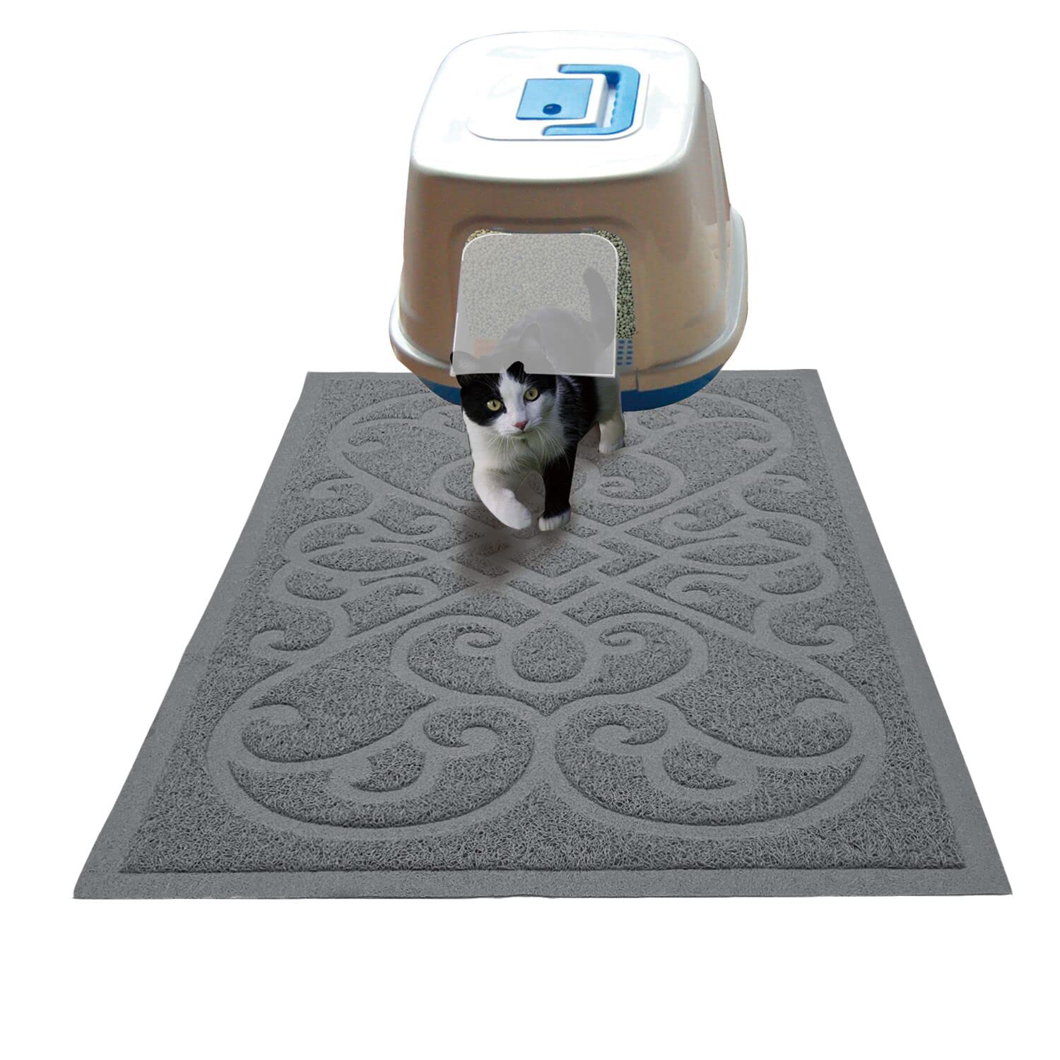 PetLike Cat Litter Mat Kitty Litter Mats, Traps Litter from Box and Cats, Cat Litter Trapping Mat Pet Feeding Mat, Soft on Kitty Paws, Waterproof Mats (90 x 60 cm, Light Grey)