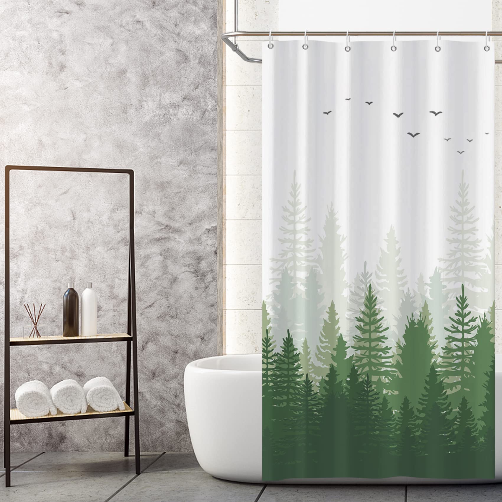 MIRRORANG Green Forest Stall Shower Curtain, Tropical Shower Curtain Set with 6 Hooks, Bathroom Curtains Durable Fabric Machine Washable 36 x 72inch — image 1
