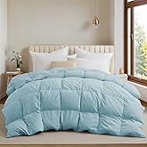 UNIKOME Goose Feather Down Fiber Comforter Queen Size, All Season Duvet Insert with Soft Downproof Cover, Cloud-Like Fluffiness Bed Comforters with Corner Tabs (Full/Queen, Blue, 88"X88")