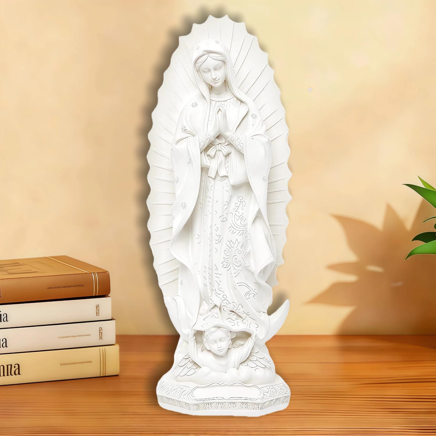 Photo 1 of 12" Virgen de Guadalupe Statues Ivory White, Blessed Virgin Mary Resin Statues Handicrafts, Our Lady of Guadalupe Catholic Women Elegant Gift for Home Decor Altar (Large Virgen de Guadalupe)