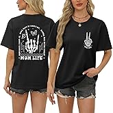 Migxsaf Mom Life Shirts for Women Funny Oversized Mama Tshirt Skeleton Graphic Tees Vintage Casual Short Sleeve T-Shirts Tops
